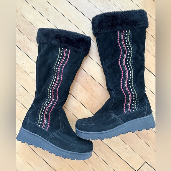 Black Suede Faux Fur Lined Nevada Olga Boots Size 8 - Picture 1 of 10